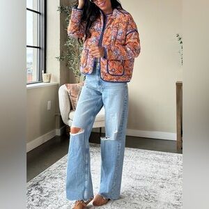 Floral Quilted Jacket with Blue Trim